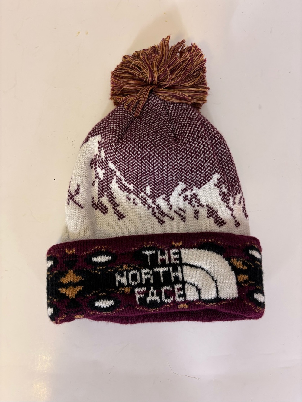 The North Face Winter Pom Beanie - Burgundy, White, Tan Unisex, One Size